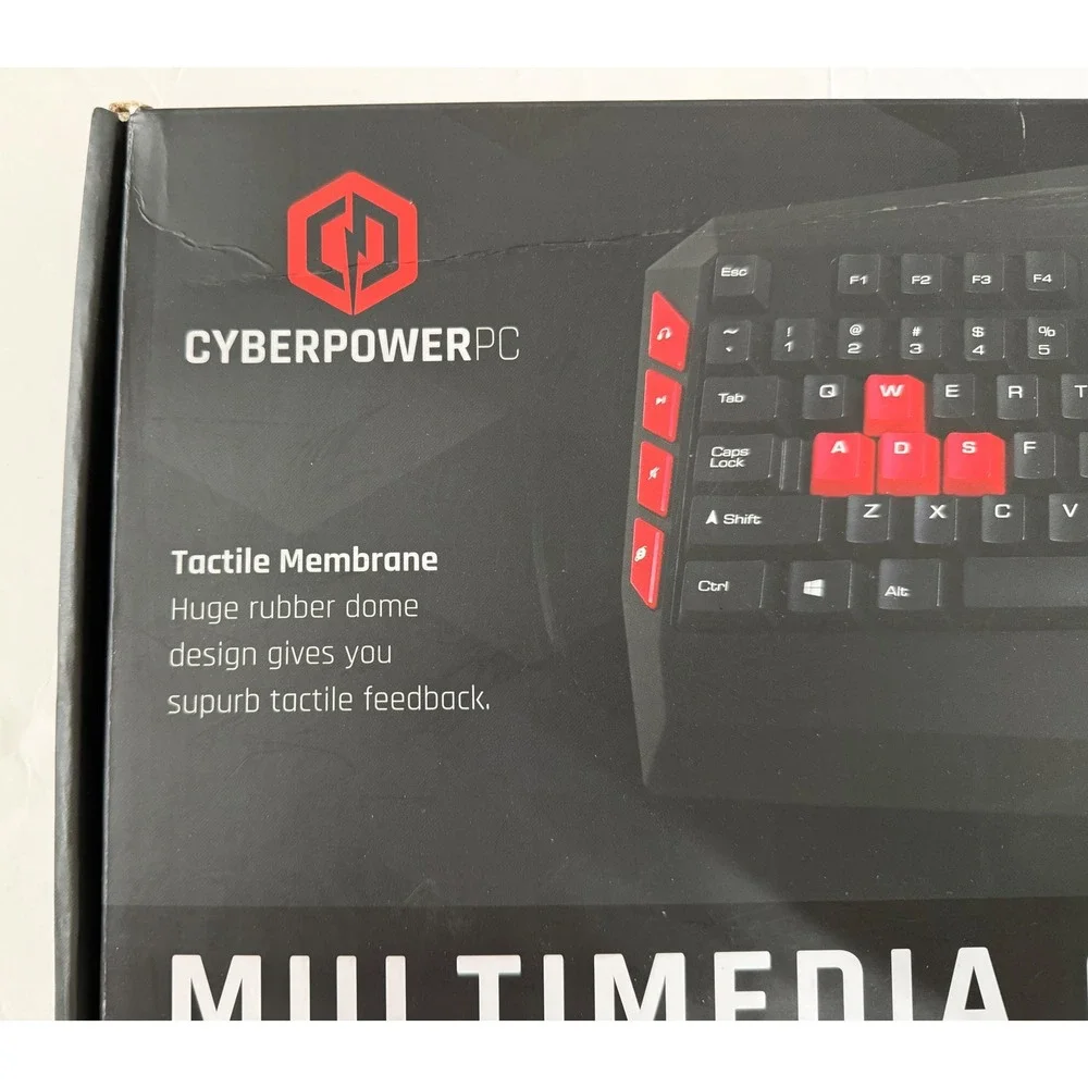 CyberPowerPC Multimedia Gaming Keyboard LED Tactile Membrane USB Black Red